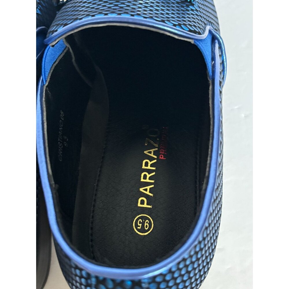 Parrazo Premium Cristiano 05 Mens Dress Loafers 9.5 Blue Black Pointy Metal Tip - Picture 2 of 13